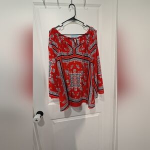 Cato Red Patterned Peasant Blouse